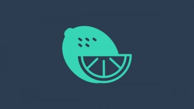 Mavi arkaplanda turkuaz limon simgesi izole edildi. 4K Video hareketli grafik canlandırması