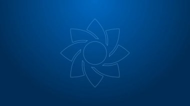 Mavi arkaplanda beyaz çizgi çiçek simgesi izole edildi. Tatlı doğal yemek. 4K Video hareketli grafik canlandırması