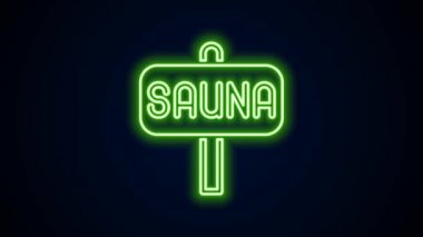 Parlayan neon hattı sauna simgesi siyah arkaplanda izole edildi. 4K Video hareketli grafik canlandırması