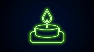 Parlayan neon hattı Aroma mum simgesi siyah arkaplanda izole edildi. 4K Video hareketli grafik canlandırması