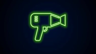 Parlayan neon hattı saç kurutma ikonu siyah arkaplanda izole edildi. Saç kurutma makinesi tabelası. Saç kurutma sembolü. Sıcak hava üflüyor. 4K Video hareketli grafik canlandırması