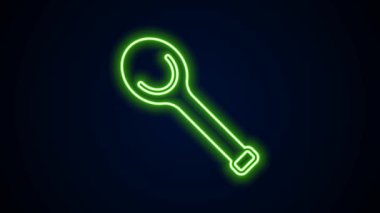 Parlayan neon hattı sauna kepçe simgesi siyah arkaplanda izole edildi. 4K Video hareketli grafik canlandırması