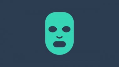 Turkuaz yüz maskesi ikonu mavi arka planda izole edildi. Kozmetoloji, ilaç ve sağlık hizmetleri. 4K Video hareketli grafik canlandırması