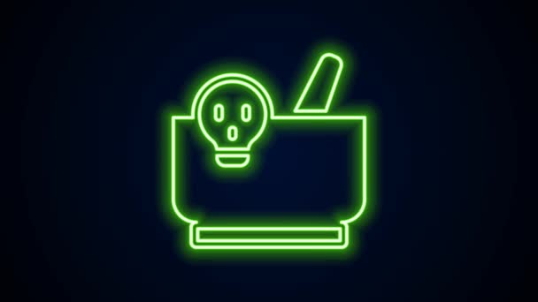 Ragyogó neon vonal Mortar és pestle ikon elszigetelt fekete háttérrel. 4K Videó mozgás grafikus animáció — Stock videók