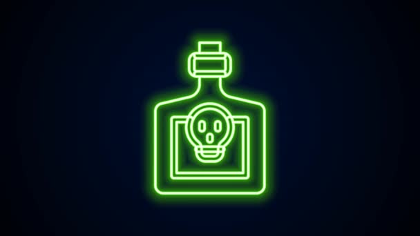 Glowing neon line Bottle with potion icon isolated on black background. Flask with magic potion. Happy Halloween party. 4K Video motion graphic animation — Stock Video