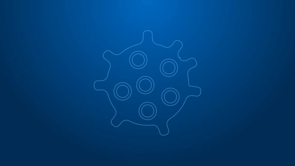 White line Bacteria icon isolated on blue background. Bacteria and germs, microorganism disease causing, cell cancer, microbe, virus, fungi. 4K Video motion graphic animation — Stock Video