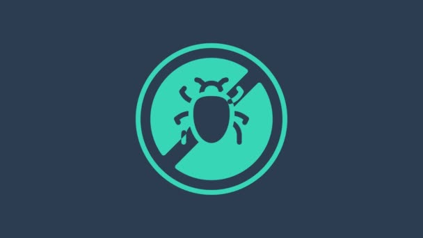 Turquoise Stop colorado beetle icon isolated on blue background. 4K Video motion graphic animation — Vídeo de stock