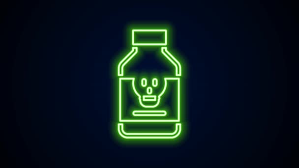 Žhnoucí neonová čára Otrávená pilulka ikona izolované na černém pozadí. Prášek s toxinem. Nebezpečná droga. Grafická animace pohybu videa 4K — Stock video