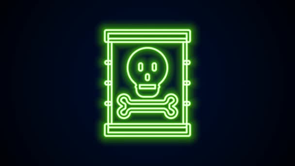 Leuchtende Neon-Linie Radioaktiver Abfall in der Tonne Symbol isoliert auf schwarzem Hintergrund. Giftiges Müllfass. Radioaktiver Müll, Umweltverschmutzung. 4K Video Motion Grafik Animation — Stockvideo