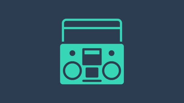 Turquoise Home stereo with two speakers icon isolated on blue background. Music system. 4K Video motion graphic animation — стоковое видео