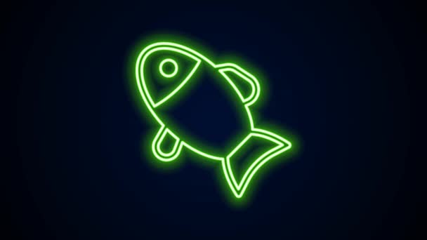 ネオンラインの輝き黒い背景に孤立した魚のアイコン。4Kビデオモーショングラフィックアニメーション — ストック動画