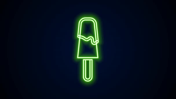Ragyogó neon vonal Jégkrém ikon elszigetelt fekete alapon. Édes szimbólum. 4K Videó mozgás grafikus animáció — Stock videók