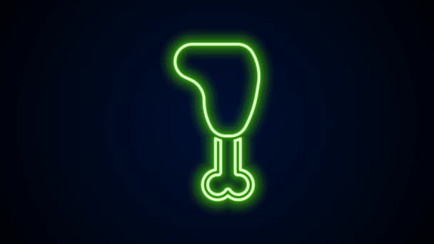 Glowing neon line Chicken leg icon isolated on black background. Chicken drumstick. 4K Video motion graphic animation — Stock Video