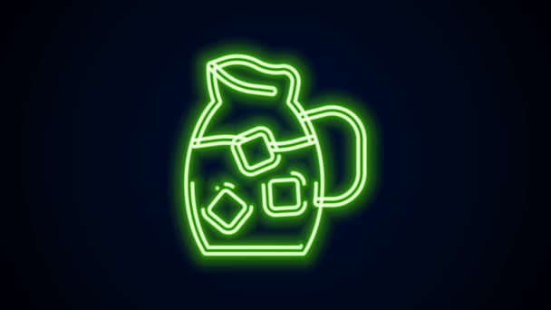 Glowing neon line Jug glass with water icon isolated on black background. Kettle for water. Glass decanter with drinking water. 4K Video motion graphic animation — Stock Video