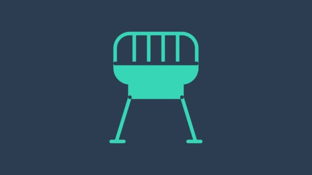 Türkis Barbecue Grill Symbol isoliert auf blauem Hintergrund. Grillparty. 4K Video Motion Grafik Animation — Stockvideo