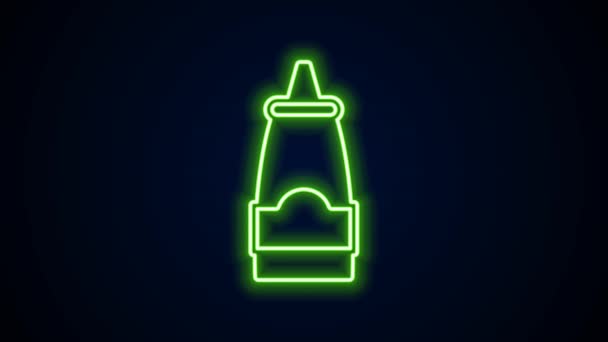 Glowing neon line Sauce bottle icon isolated on black background. Ketchup, mustard and mayonnaise bottles with sauce for fast food. 4K Video motion graphic animation — Stock Video