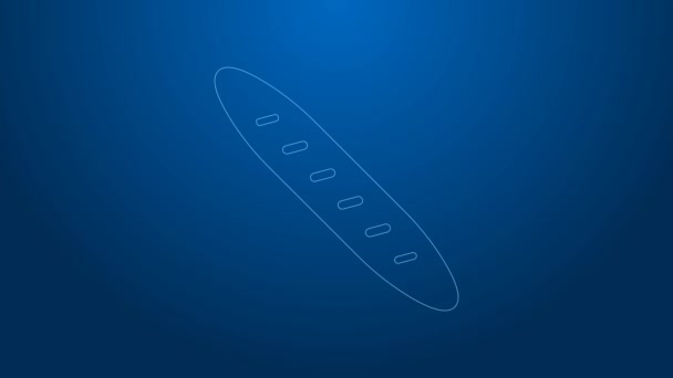 Icono de pan baguette francés de línea blanca aislado sobre fondo azul. Animación gráfica de vídeo 4K — Vídeo de stock