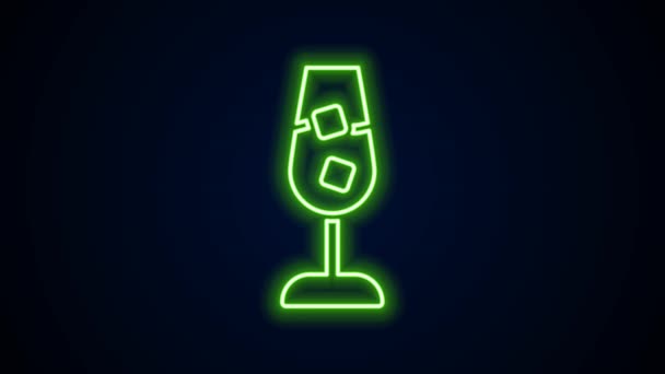 Ligne lumineuse néon Icône en verre de vin isolé sur fond noir. Panneau de verre à vin. Animation graphique de mouvement vidéo 4K — Video