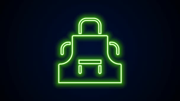 Gloeiende neon lijn Keukenschort pictogram geïsoleerd op zwarte achtergrond. Kok uniform voor het koken. 4K Video motion grafische animatie — Stockvideo