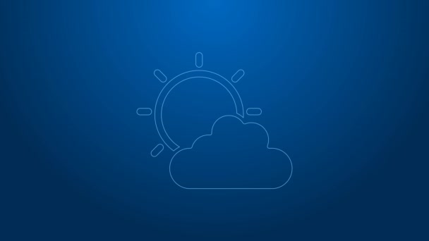 Biała linia Słońce i chmura ikona pogody izolowane na niebieskim tle. 4K Animacja graficzna ruchu wideo — Wideo stockowe