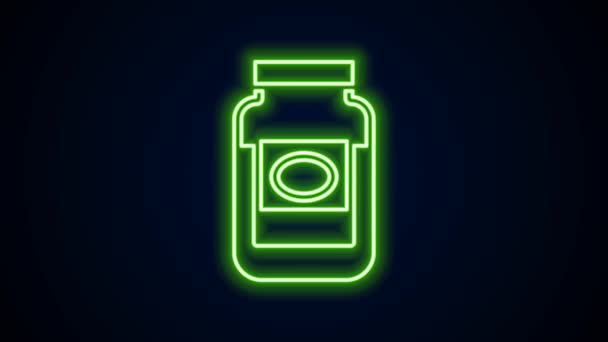 Ragyogó neon vonal Jam jar ikon elszigetelt fekete háttérrel. 4K Videó mozgás grafikus animáció — Stock videók