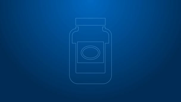 Linha branca Jam jar ícone isolado no fundo azul. Animação gráfica em movimento de vídeo 4K — Vídeo de Stock