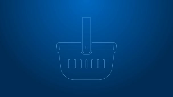 White line Picnic basket icon isolated on blue background. 4K Video motion graphic animation — Wideo stockowe