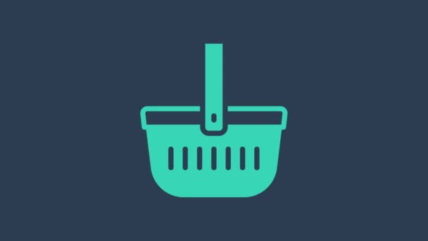 Turquoise Picnic basket icon isolated on blue background. 4K Video motion graphic animation — Wideo stockowe