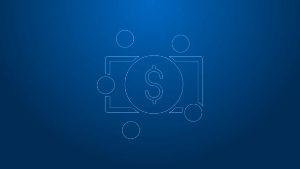 White line Stacks paper money cash icon isolated on blue background. Money banknotes stacks. Bill currency. 4K Video motion graphic animation — Stock Video