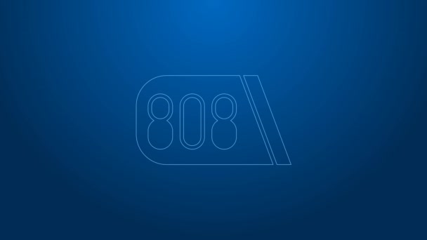 White line Drum machine music producer equipment icon isolated on blue background. 4K Video motion graphic animation — Vídeo de Stock