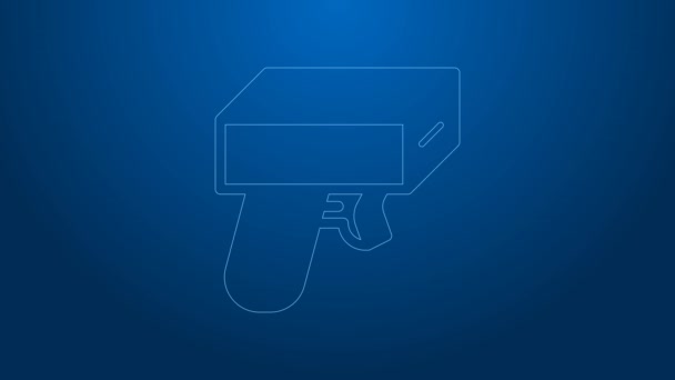 White line Money gun icon isolated on blue background. Shoot the toy gun with money. Cash machine gun. 4K Video motion graphic animation — Vídeo de stock