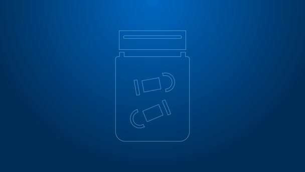 White line Evidence bag with bullet icon isolated on blue background. 4K Video motion graphic animation — Stock Video