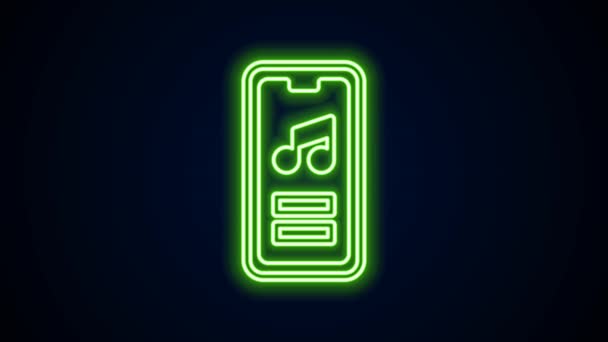 Ligne fluo lumineuse Icône de lecteur de musique isolée sur fond noir. Dispositif de musique portable. Animation graphique de mouvement vidéo 4K — Video