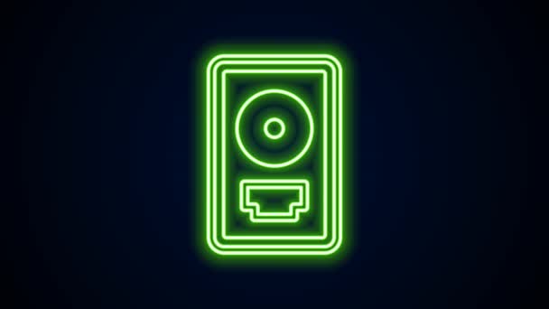 Glowing neon line CD disk award in frame icon isolated on black background (em inglês). Cerimônia moderna. Best-seller. Troféu musical. Animação gráfica em movimento de vídeo 4K — Vídeo de Stock