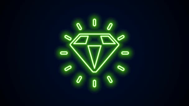 Linha de néon brilhante ícone de diamante isolado no fundo preto. Símbolo de jóias. Pedra preciosa. Animação gráfica em movimento de vídeo 4K — Vídeo de Stock