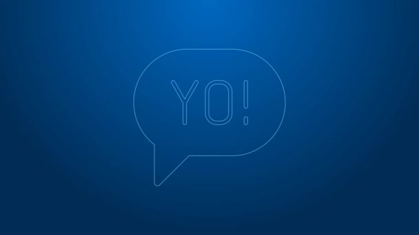 Bílá čára Yo slang písmo ikona izolované na modrém pozadí. Pozdravná slova. Grafická animace pohybu videa 4K — Stock video