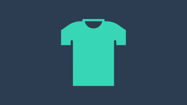Türkisfarbenes T-Shirt-Symbol auf blauem Hintergrund. 4K Video Motion Grafik Animation — Stockvideo