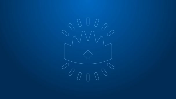 White line King crown icon isolated on blue background. 4K Video motion graphic animation — Stock Video