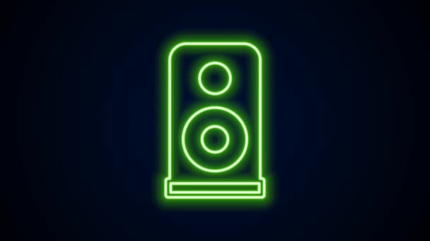 Leuchtendes Neon Line Stereo Lautsprechersymbol isoliert auf schwarzem Hintergrund. Soundsystem-Lautsprecher. Musik-Ikone. Musikalische Säulenlautsprecher Bass-Ausstattung. 4K Video Motion Grafik Animation — Stockvideo