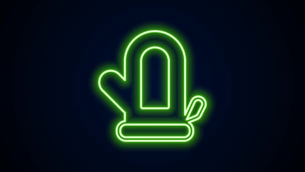 Glowing neon line Sauna mitten icon isolated on black background. Mitten for spa. 4K Video motion graphic animation — Vídeo de Stock