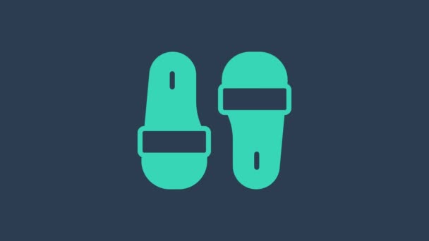 Turquoise Sauna slippers icon isolated on blue background. 4K Video motion graphic animation — Stock videók