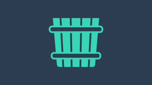 Turquoise Sauna bucket icon isolated on blue background. 4K Video motion graphic animation — 图库视频影像