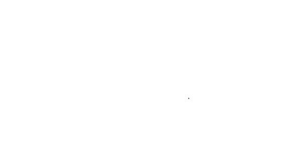 Linha preta Cabeça de chuveiro com gotas de água ícone fluindo isolado no fundo branco. Animação gráfica em movimento de vídeo 4K — Vídeo de Stock