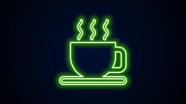 Leuchtende Neon-Linie Tasse Tee-Symbol isoliert auf schwarzem Hintergrund. 4K Video Motion Grafik Animation — Stockvideo