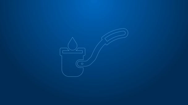 White line Sauna ladle icon isolated on blue background. 4K Video motion graphic animation — Stockvideo