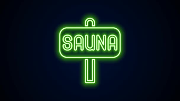 Parlayan neon hattı sauna simgesi siyah arkaplanda izole edildi. 4K Video hareketli grafik canlandırması — Stok video