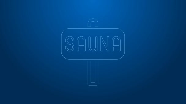 Λευκή γραμμή Sauna εικονίδιο απομονώνονται σε μπλε φόντο. 4K Γραφική κίνηση κίνησης βίντεο — Αρχείο Βίντεο