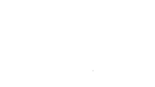 Línea negra Icono de pincel Sauna aislado sobre fondo blanco. Cepillo de madera con cerdas gruesas para lavar en el baño. Masaje anti celulitis. Animación gráfica de vídeo 4K — Vídeos de Stock