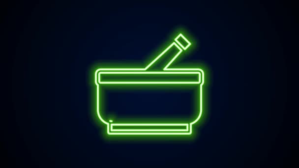 Glowing neon line Mortar and pestle icon isolated on black background. 4K Video motion graphic animation