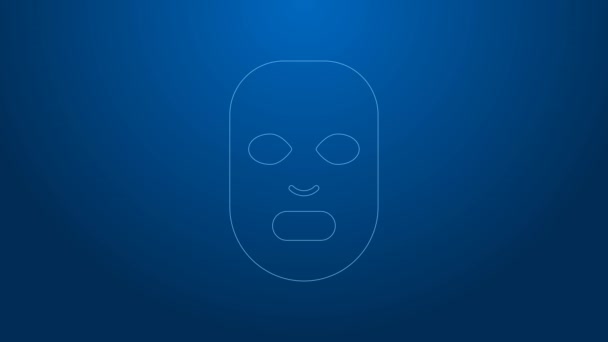 White line Facial cosmetic mask icon isolated on blue background. Cosmetology, medicine and health care. 4K Video motion graphic animation — Stock Video